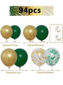 94pcs Green Balloon Arch Kit With Deep Green And Gold Balloon Garland, With Gold And Green Balloon Confetti Balloons, Suitable For Birthday Decorations, Weddings, Engagements, Jungle Parties.