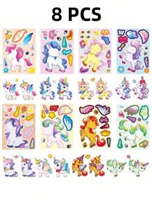 6pcs Make Your Own Unicorn Stickers,Party Favors - DIY Gifts For Girls,Mini Unicorn,Sticker Girls,Party Favor For Girls,Girls Wall Stickers,Girls Nails,Stickers Girl