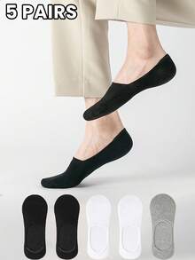 5 Pairs/Sets Of Men's Summer Thin, Breathable, Cool, Solid Color Invisible Socks