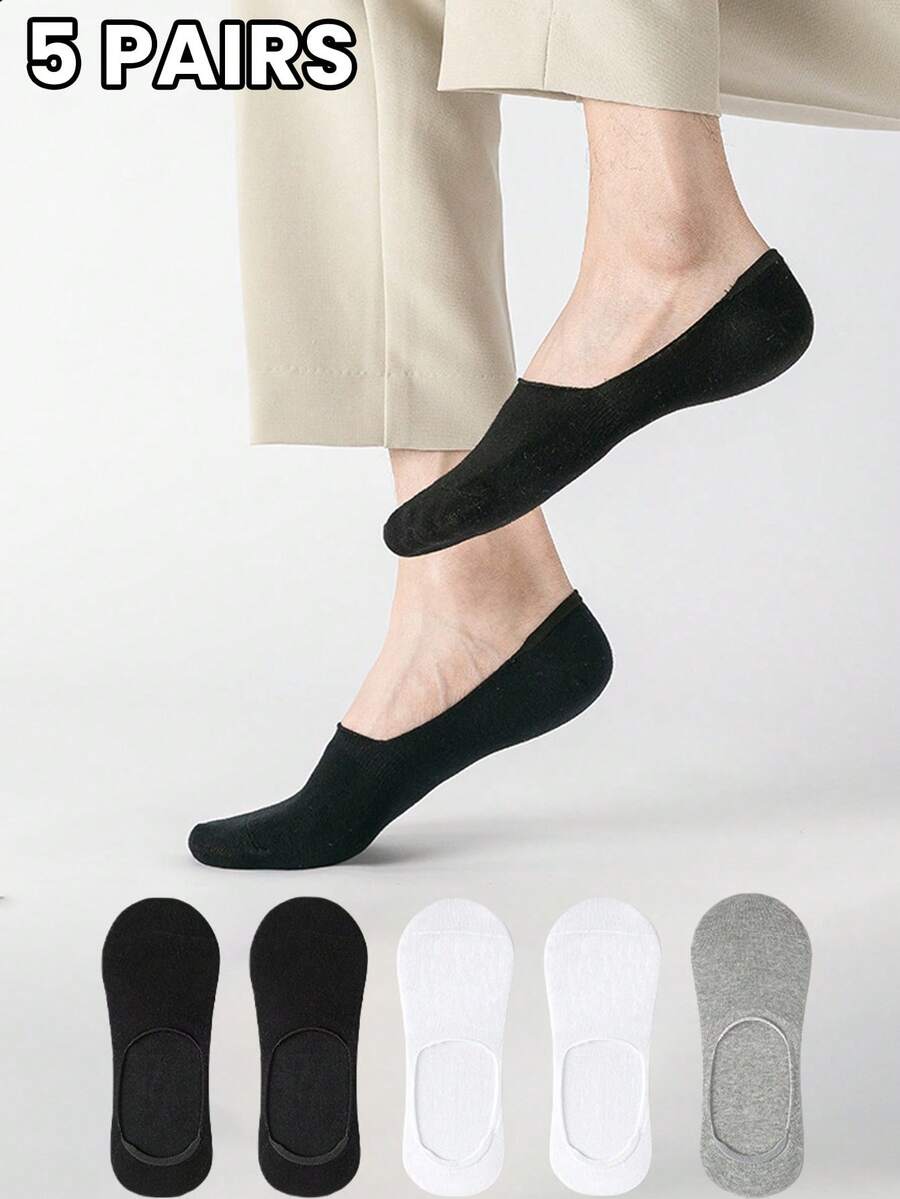 5 Pairs/Sets Of Men's Summer Thin, Breathable, Cool, Solid Color Invisible Socks