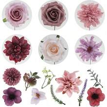Artificial Flowers Combo, Champagne Silk Roses, Peonies, Dahlias With Stems For DIY Wedding Bouquets, Baby Shower, Table Centerpieces, Home Decor, Fake Floral Arrangements, Party Decorations - 塵土飛揚的玫瑰 - 查看 2