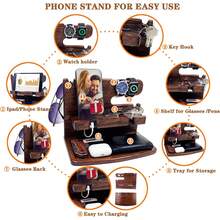 Gifts Men Women Dad Husband Boyfriend Wood Phone Docking Station Nightstand Organizer Men Birthday Gifts (Dark Brown) - Brown - View 3