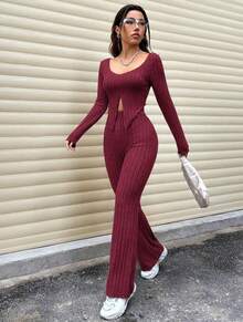 Comfortable And Body-Hugging Fashion Pants Set. - Màu Tím - Xem 2