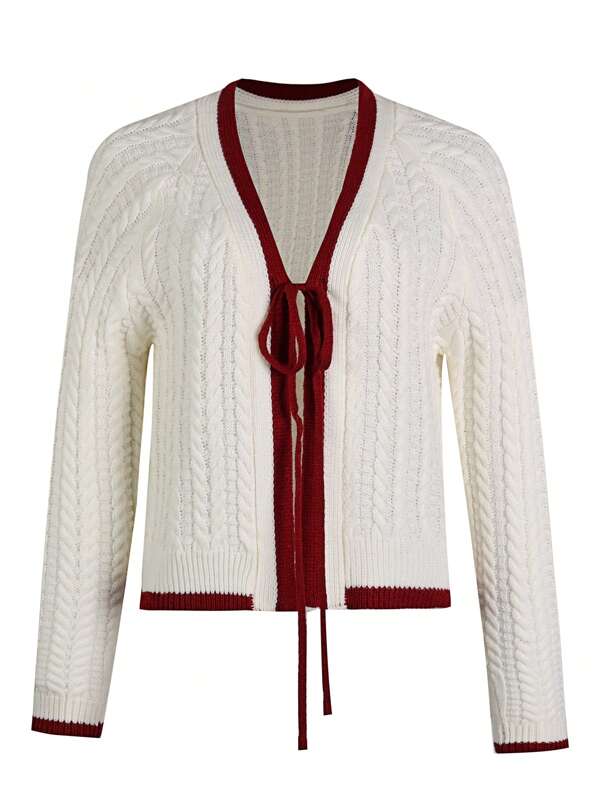 Cardigan donna con laccio frontale a contrasto, stile casual e versatile, adatto per l'ufficio, top per donne, abiti da festival, abbigliamento, outfit per uscire, top all'uncinetto, top a maniche lunghe