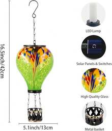 Linterna solar en forma de globo aerostático de Starsoul con proyección de flores, metálica, resistente al agua, para exteriores, linterna solar colgante para decoración de jardín, patio y espacios exteriores - Tie-Dye-C - Ver 5
