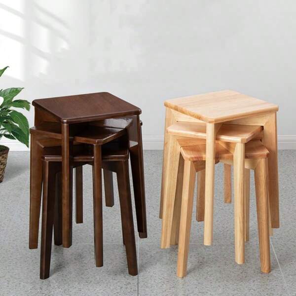 1 Stück minimalistischer europäischer Stil Massivholz Hocker, multifunktionaler quadratischer/runder Stuhl, economischer Esstisch Bank, für Zuhause/gewerbliche Nutzung, Nussbaum Farbe