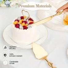 2PCS Vintage Rose Style Cake Cutting Set Pie Cake Serving Kit Pastry Pie Server Cake Pizza Cutter For Wedding Birthday Party Anniversary Celebrations - Gold-Rose - View 4