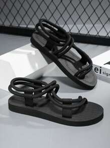 Men's Summer Lace-Up Flat Sports Sandals, Lightweight Anti-Slip Water Shoes For Outdoor Beach