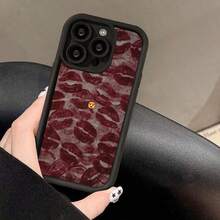 Red Lipstick Kisses Background Pattern Love  Black Phone Case For IPhone X/XS/11/12/13/14/15/16 Pro- Sleek & Durable Cover For Cool Guys & Girls, Anti-Scratch With Full Camera Protection- Perfect Unisex Gift,Stylish & Durable- Perfect Gift For Him/Her - Black - View 1