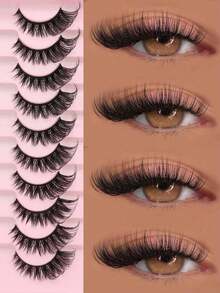 10 Pairs Of Perfect Makeup Faux Mink Eyelashes - Luxurious & Wispy & Fluffy Cat Eye Style, Natural Look Strip Lashes, D Curl, Fragrance-Free, Voluminous Multi-Pair Pack For Dramatic Eye Enhancement - màu đen - Xem 2