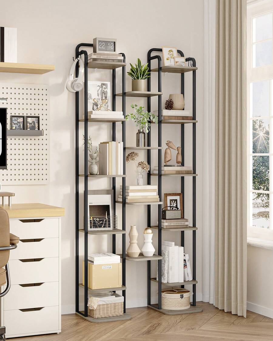 HEXCELEN Zapatero vertical de 10 niveles, torre para espacios pequeños, independiente, ajustable, ahorra espacio, color marfil claro y negro - Gris - Ver 1