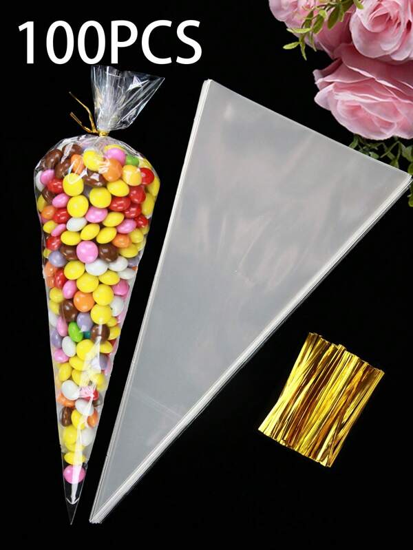 100pcs/50pcs/25pcs/1pc Diy Wedding Birthday Party Opp Bags, Transparent Triangle Candy Food Bags, Food Bag Food Box Suitable For Candy Chocolate Cookies Etc.Lot Diy Candy Bag, Wedding Favors, Birthday Party Decoration, Ideal For Baking, Candy, Pastry, And Snack Packaging Wedding Party Gift Bags,Christmas