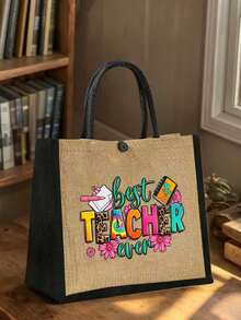 这款创意十足的亚麻手提包印有“老师”字样、钢笔、书籍、花卉图案、卡通动画图案字母、豹纹字母设计、大号手提包、卡其色购物袋、零钱包、教师节感谢礼品以及女士大容量亚麻手提包。它是一款设计新颖、容量大的便携休闲收纳手提包，也是理想的购物袋。多功能便携教师手提包，母亲节礼物。 - 彩色 - 查看 7