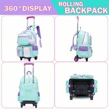Conjunto de 3 Mochilas com Rodinhas para Meninas, Multibolsos com Estampa de Estrelas e Corações, Ideal para Meninas, Ótima Opção de Presente para Meninas - Coração com vários bolsos e estrela de cinco pontas - Ver 9