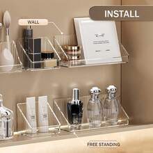 1 pièce Boîte de rangement sur plateau, petit organisateur de tablette flottante de salle de bain adhésive, convient pour la salle de bain, le miroir, le mur, le comptoir, transparent