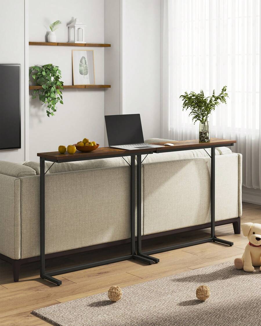 Console Table, Narrow Sofa Table, Entryway Table, Accent Table, Industrial, Easy Assembly, For Living Room, Entryway, 24 X 80 X 80 Cm, Rustic Brown And Black