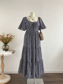 Đầm dáng suông rộng, thắt nơ, màu xanh dương kiểu Bohemian, cỡ lớn, thích hợp cho đi biển, lễ hội âm nhạc và kỳ nghỉ nhiệt đới. - Màu xanh hải quân - Xem 3