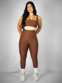 Women's Fitness Set Top And Leggings Wonder Ribbed - Rust Brown - View 2