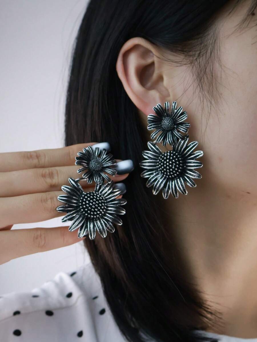 Pendientes exagerados retro tipo girasol, margarita, pendientes con diseño lujoso y de moda tipo clavos para que las mujeres los usen a diario