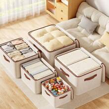 1pc Fabric Storage Box, Linen Clothes Storage Bin With Lid, Foldable Bedroom Toy Organizer