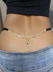 1 pieza Tanga con rhinestones sexy, ropa de clubes nocturnos, accesorios para la playa y body chain, tanga de bikini de tiro bajo