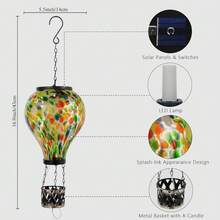 Starsoul Hot Balloon Solar Lantern With Flower Projection Metal Outdoor Waterproof Hot Balloon Solar Lights Hanging Lantern For Garden Yard Patio Decor - 紮染-E - 查看 3