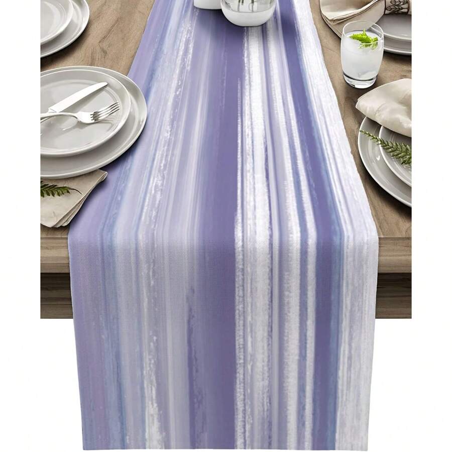 Purple Runner Dining Table Decoration, Abstract Neutral Texture Modern Streamlined Brab Dining Table Runner Coffee Dressing Table Decoration