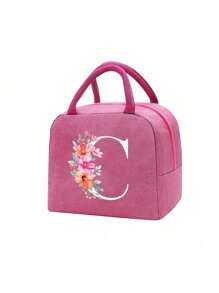 Fashionable Large Capacity Insulated Lunch Tote For Women,Printed With Flowers Letters A-Z Pattern, Thick Aluminum Foil Insulation, Zipper Closure And Fixed Shoulder Strap,Lightweight, Durable , Canvas Lined,Storage Box, Leak Proof Portable Fabric Cutlery Pouches, Durable Utensil Bags With Zipper,Stylish Picnic Bag - Perfect Gift Choice For Work, Camping, Picnics ,School, Travel Or Outdoor Activity ﻿ ﻿