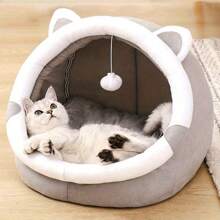 Cama-cueva ultraconfortable con diseño de gato de dibujos animados - Refugio aislado para gatitos que brinda calidez y confort - Adorable casa interior para mascotas