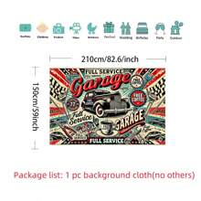 2D Backdrop Cloth, Vintage Garage Service Station Backdrop - Full-Service Coffee Theme Retro Americana Photography Background With Classic Cars & Tools, Indoor/Outdoor Banner For Birthday Parties, Holiday Decor, Studio Props,2D Flat,Notmulti-Layer Or Real Model