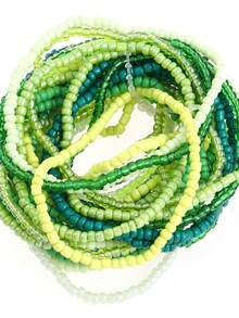 20pcs Boho Green Series Layered Elastic Beaded Bracelets Set For Women - Green - View 3