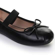 Women's Ballet Flats With Bow Detail And Elastic Strap For Secure Fit - Black - View 2