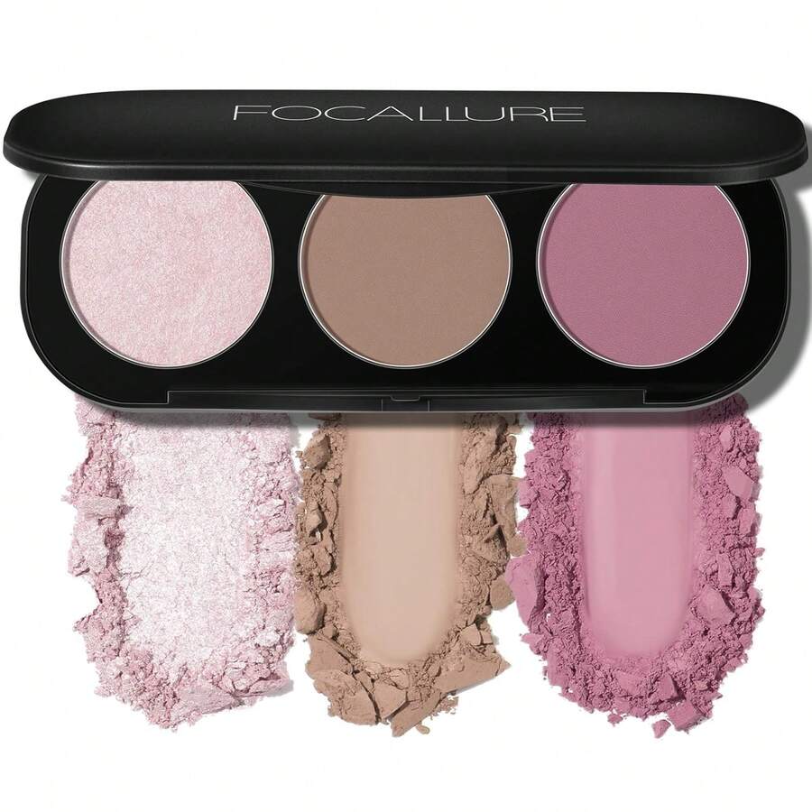 FOCALLURE Blush And Highlighter Palette,3 In 1 Contour Palette,Cruelty-Free Matte Bronzer Powder,Shimmer Illuminator Highlighters For A Glowing Look,#09 - #08 - View 1