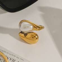 S SHOPBOHO 1枚防褪色不锈钢镀金开口戒指，时尚个性饰品，手指配饰