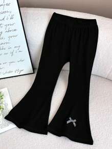 Set de 3 leggings sin pies de niña con acanalado elástico de unicolor, estilo princesa, nuevos para primavera/verano