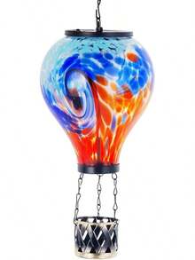 Starsoul Hot Balloon Solar Lantern With Flower Projection Metal Outdoor Waterproof Hot Balloon Solar Lights Hanging Lantern For Garden Yard Patio Decor - 紮染-A - 查看 1