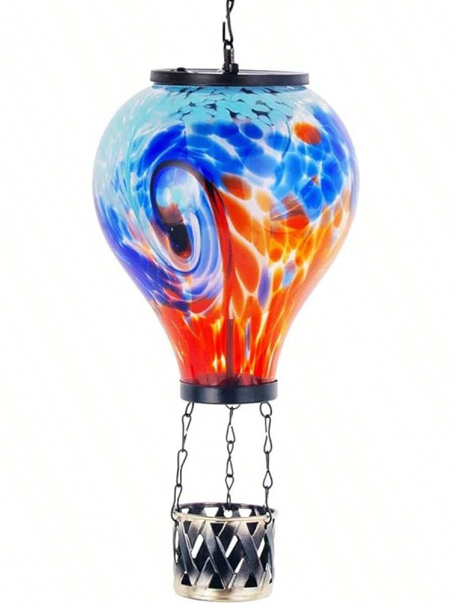 Starsoul Hot Balloon Solar Lantern With Flower Projection Metal Outdoor Waterproof Hot Balloon Solar Lights Hanging Lantern For Garden Yard Patio Decor - 紮染-A - 查看 1