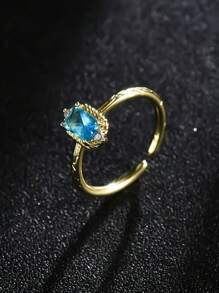 1 pieza Anillo de joyería de estilo vintage, de corte brillante de zirconia cúbica rectangluar de alta calidad y de lujo, con diseño único y minimalista, accesorio de regalo, piedra de nacimiento de diciembre
