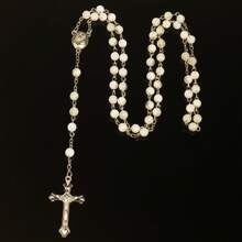 1pc Fashionable Vintage Rosary Necklace With Cross & Beads, Versatile Design Suitable For Party And Everyday Wear