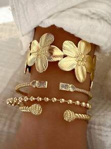 2pcs Retro Elegant Bohemian Floral Bow Adjustable Open Bangle Bracelet, Vintage Rustic Simple Personalized High-End Basic Stacking Jewelry For Women, Suitable For Daily Outfit, Gift For Friends, Family, Girlfriend, Valentine's Day, Mother's Day, All Season