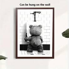 1 pièce - Image sur canevas abstraite style vintage d'un ours buvant de la bière et urinant dans les toilettes. Idéal pour décoration murale de salle de bain à la maison.