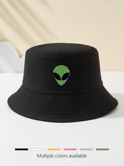 1pc Women's Alien Embroidery Bucket Hat, Outdoor Sports Travel Beach Essential Bucket Hat, Breathable Stylish Versatile Sun Hat, Holiday Gift