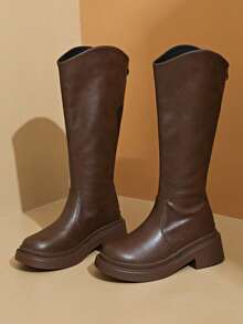 2024 Spring/Autumn New V-Cut Over-The-Knee Tall Riding Boots For Women, Hidden Heel Slim Fitted Tall Boots,Brown Boots - Brown - View 4