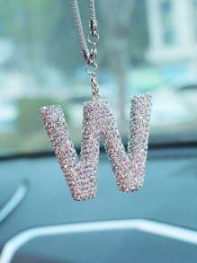 1pc Car Interior Pendant Rhinestone A-Z Letter Car Rear View Mirror Pendant Rear View Mirror Pendant Interior Decoration