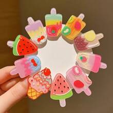 10pcs Tiny Ice Cream Design Hair Clips, Creative Snack Hair Accessories, Side Bangs & Short Hair Clips, Spring/Summer, Back To School ,Flat Claw Clip, Clips For Hair, Hair Slide, Hair Claws