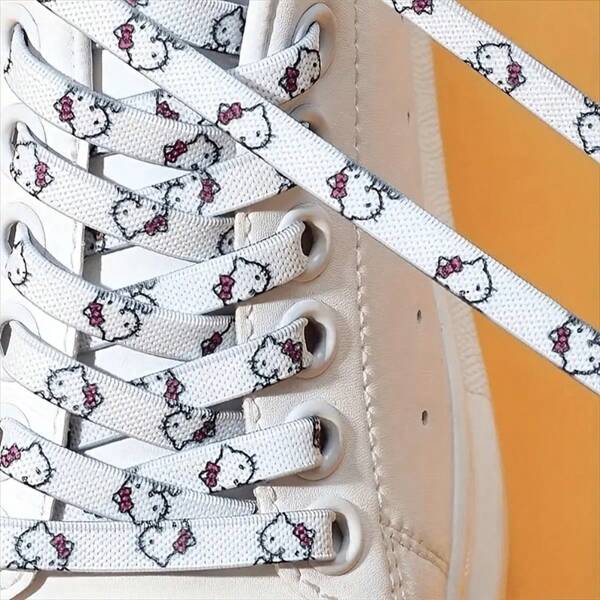 Sanrio 2 piezas Cordones de zapatos con estampado de personajes de Sanrio Hello Kitty, cordones elásticos de fibra no tejida casual impresos, lavables a mano, con detalles trenzados, livianos, adecuados para zapatos deportivos de corte alto y bajo