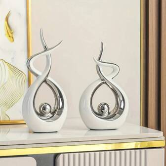 2pcs/Set, 1 Pair Modern Minimalist Home Decor Ornaments, Elegant Decorative Vases, Abstract Geometric Resin Craft, Suitable For Living Room, Porch, Display Cabinet, Restaurant Decoration
