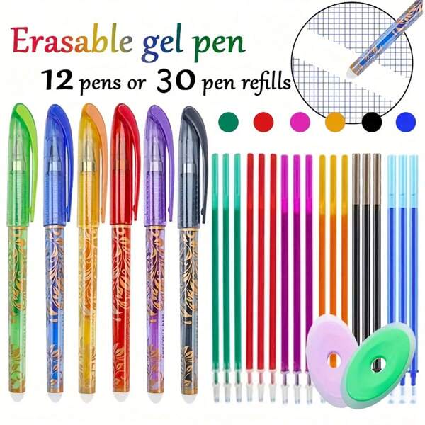 Set de 6 bolígrafos borrables con recambios de 0.5mm, colores vibrantes, adecuados para estudiantes que vuelven a la escuela