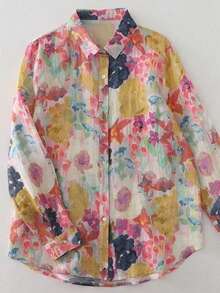 Yuxiaa Women's Printed Blouse - Elegant Long Sleeve Top, Lightweight Polyester, Suitable For Spring, Summer, Autumn, Fashionable Spring Style | Elegant Style | Comfortable Casual, Women's Shirt - Multicolor - View 1
