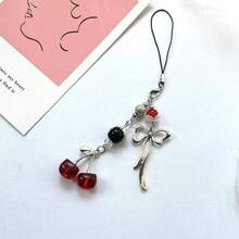 1 件 Y2K 红色樱桃手机挂绳装饰，樱桃吊坠适用于手机带和配件，耳机吊坠装饰 - 紅色 - 查看 6